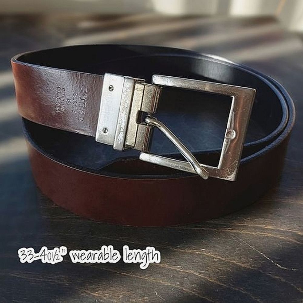Vtg Guess reversible black/mahogany leather square buckle belt
